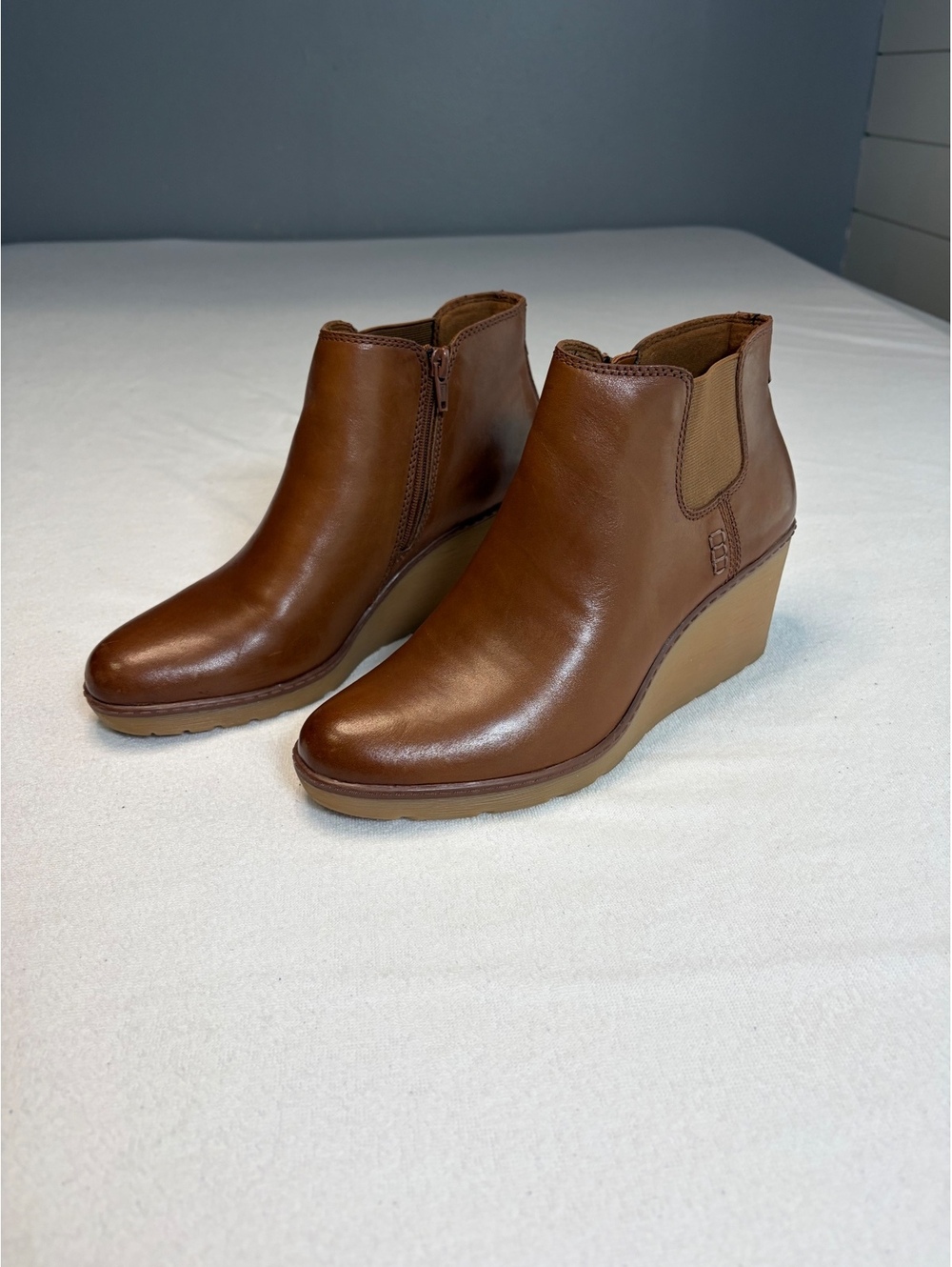 Clarks Women's Brown Leather Wedge Ankle Boots
